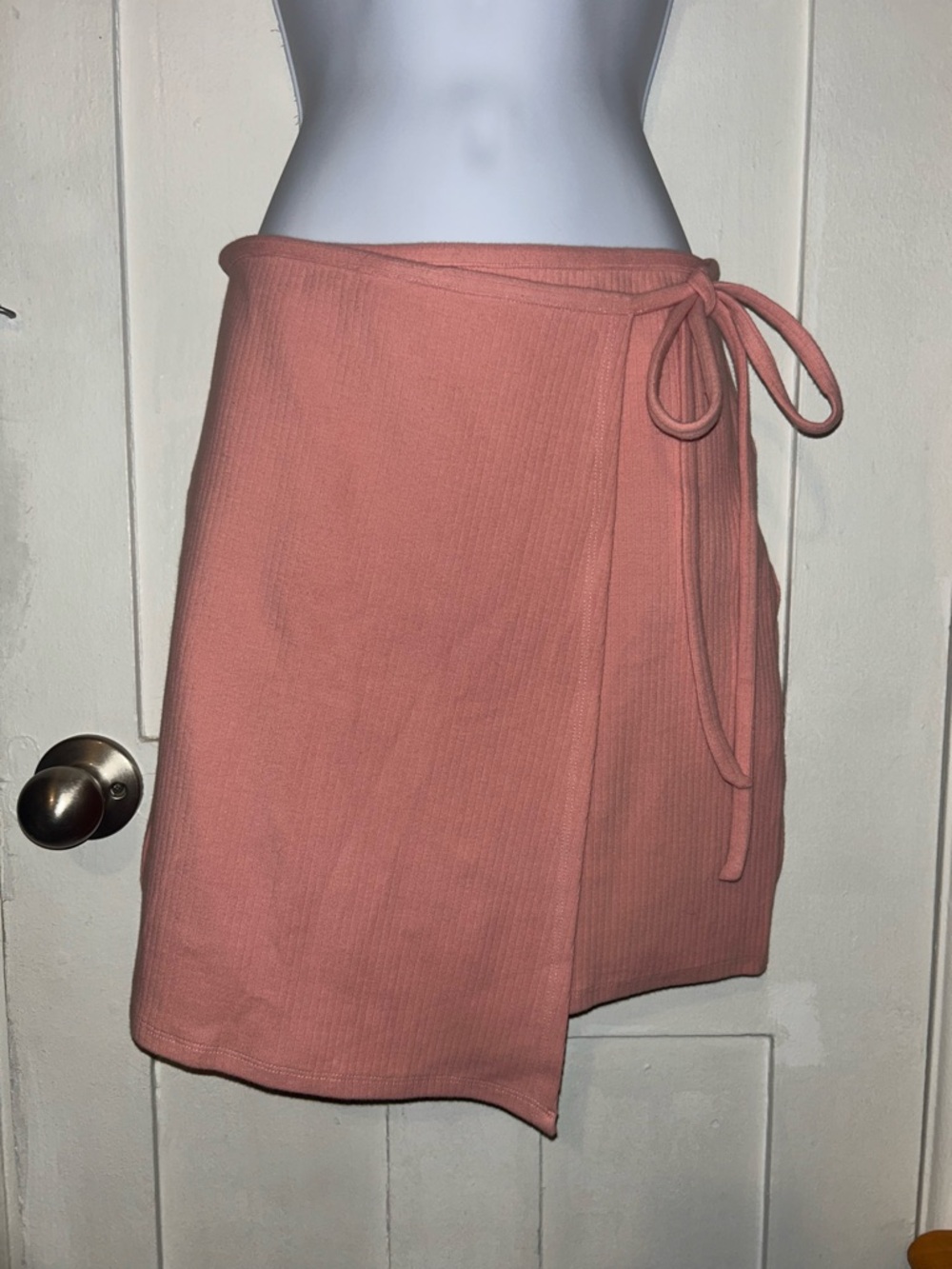 Privacy Please Coral Wrap Mini Skirt